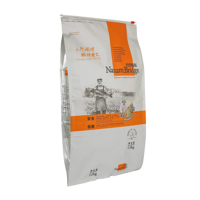 Poches à fermeture à glissière à quatre joints pour aliments pour animaux de compagnie